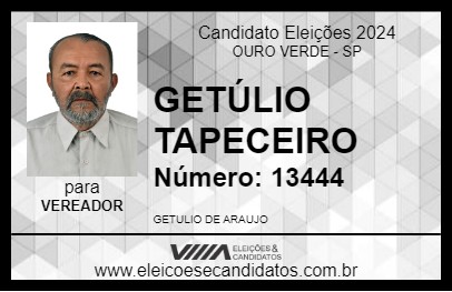 Candidato GETÚLIO TAPECEIRO 2024 - OURO VERDE - Eleições