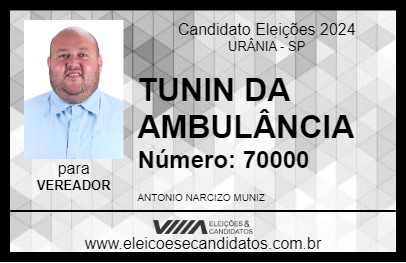 Candidato TUNIN DA AMBULÂNCIA 2024 - URÂNIA - Eleições