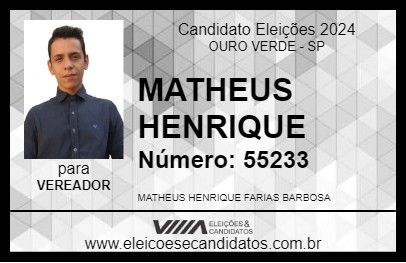 Candidato MATHEUS HENRIQUE 2024 - OURO VERDE - Eleições