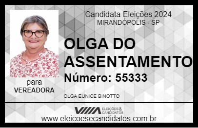 Candidato OLGA DO ASSENTAMENTO 2024 - MIRANDÓPOLIS - Eleições