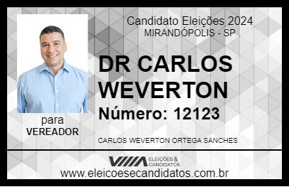 Candidato DR CARLOS WEVERTON 2024 - MIRANDÓPOLIS - Eleições