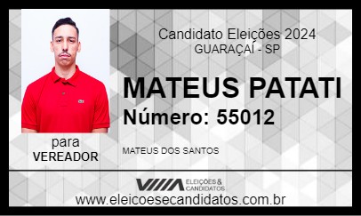 Candidato MATEUS PATATI 2024 - GUARAÇAÍ - Eleições