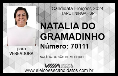 Candidato NATALIA DO GRAMADINHO 2024 - ITAPETININGA - Eleições