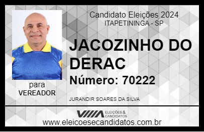 Candidato JACOZINHO DO DERAC 2024 - ITAPETININGA - Eleições