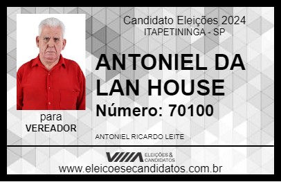 Candidato ANTONIEL DA LAN HOUSE 2024 - ITAPETININGA - Eleições