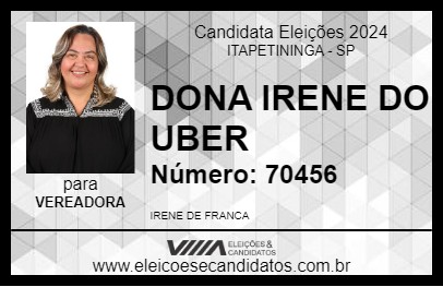 Candidato DONA IRENE DO UBER 2024 - ITAPETININGA - Eleições