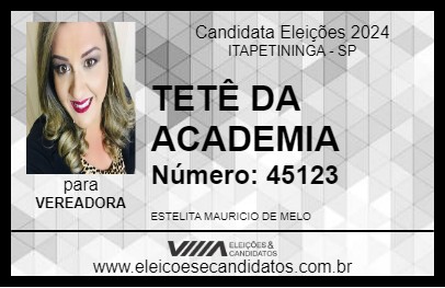 Candidato TETÊ DA ACADEMIA 2024 - ITAPETININGA - Eleições