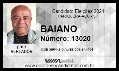 Candidato BAIANO 2024 - PARIQUERA-AÇU - Eleições