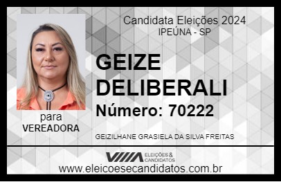 Candidato GEIZE DELIBERALI 2024 - IPEÚNA - Eleições