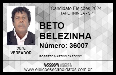 Candidato BETO BELEZINHA 2024 - ITAPETININGA - Eleições