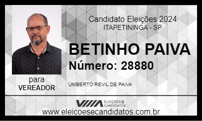 Candidato BETINHO PAIVA 2024 - ITAPETININGA - Eleições