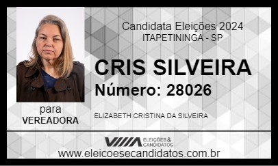 Candidato CRIS SILVEIRA 2024 - ITAPETININGA - Eleições