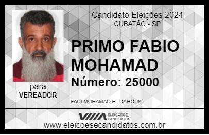 Candidato PRIMO FABIO MOHAMAD 2024 - CUBATÃO - Eleições