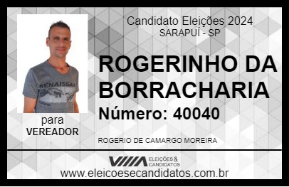 Candidato ROGERINHO DA BORRACHARIA 2024 - SARAPUÍ - Eleições