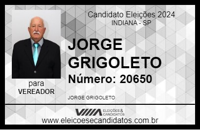 Candidato JORGE GRIGOLETO 2024 - INDIANA - Eleições