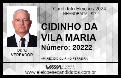 Candidato CIDINHO DA VILA MARIA 2024 - NHANDEARA - Eleições