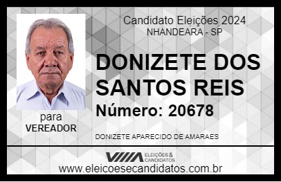 Candidato DONIZETE DOS SANTOS REIS 2024 - NHANDEARA - Eleições