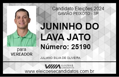 Candidato JUNINHO DO LAVA JATO  2024 - GAVIÃO PEIXOTO - Eleições