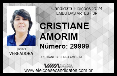 Candidato CRISTIANE AMORIM 2024 - EMBU DAS ARTES - Eleições