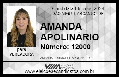 Candidato AMANDA APOLINÁRIO 2024 - SÃO MIGUEL ARCANJO - Eleições