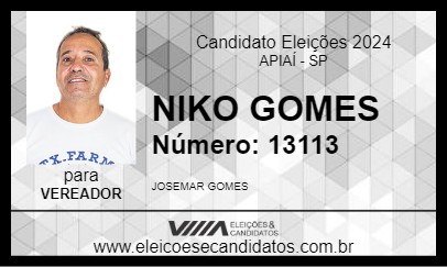 Candidato NIKO GOMES 2024 - APIAÍ - Eleições