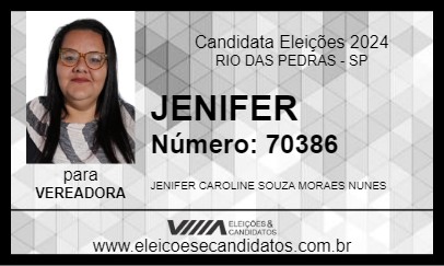 Candidato JENIFER 2024 - RIO DAS PEDRAS - Eleições