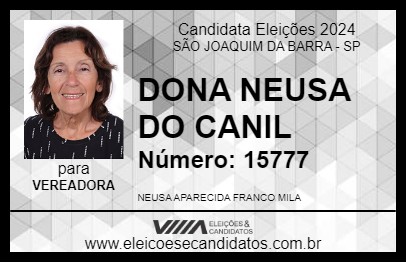 Candidato DONA NEUSA DO CANIL 2024 - SÃO JOAQUIM DA BARRA - Eleições