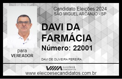 Candidato DAVI DA FARMÁCIA 2024 - SÃO MIGUEL ARCANJO - Eleições