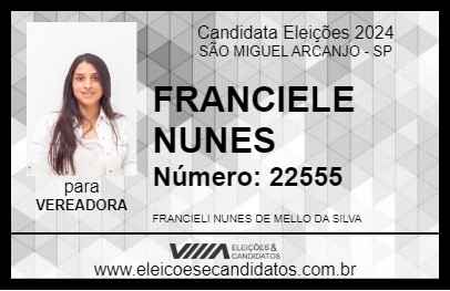 Candidato FRANCIELE NUNES 2024 - SÃO MIGUEL ARCANJO - Eleições