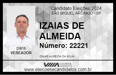 Candidato IZAIAS DE ALMEIDA 2024 - SÃO MIGUEL ARCANJO - Eleições