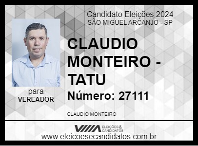 Candidato CLAUDIO MONTEIRO - TATU 2024 - SÃO MIGUEL ARCANJO - Eleições