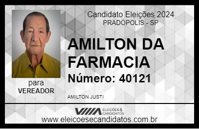 Candidato AMILTON DA FARMACIA 2024 - PRADÓPOLIS - Eleições