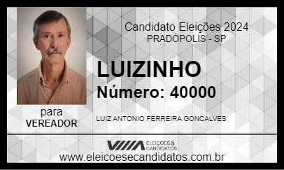 Candidato LUIZINHO 2024 - PRADÓPOLIS - Eleições