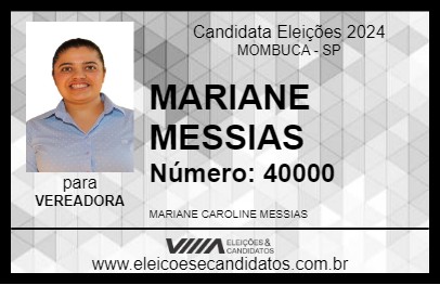 Candidato MARIANE MESSIAS 2024 - MOMBUCA - Eleições