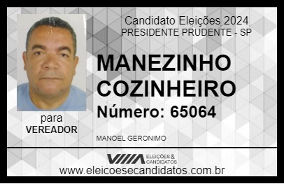 Candidato MANEZINHO COZINHEIRO 2024 - PRESIDENTE PRUDENTE - Eleições