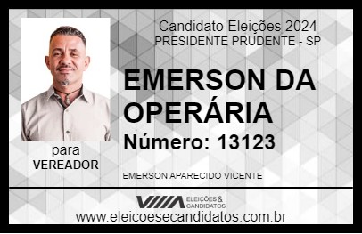 Candidato EMERSON DA OPERÁRIA 2024 - PRESIDENTE PRUDENTE - Eleições