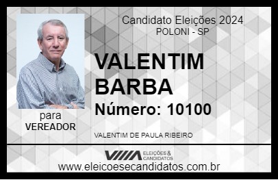 Candidato VALENTIM BARBA 2024 - POLONI - Eleições