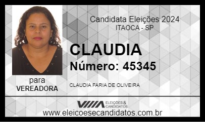 Candidato CLAUDIA 2024 - ITAOCA - Eleições