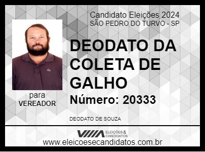 Candidato DEODATO DA COLETA DE GALHO 2024 - SÃO PEDRO DO TURVO - Eleições