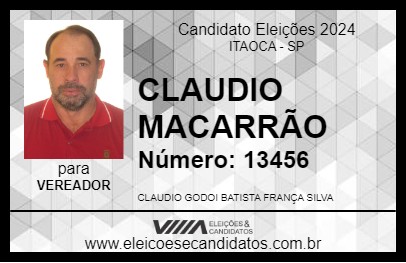 Candidato CLAUDIO MACARRÃO 2024 - ITAOCA - Eleições