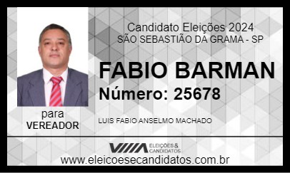 Candidato FABIO BARMAN 2024 - SÃO SEBASTIÃO DA GRAMA - Eleições