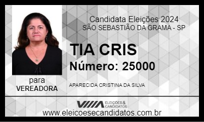 Candidato TIA CRIS 2024 - SÃO SEBASTIÃO DA GRAMA - Eleições