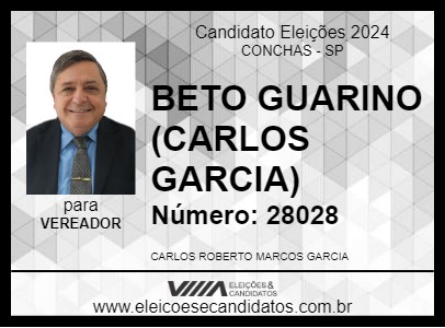 Candidato BETO GUARINO (CARLOS GARCIA) 2024 - CONCHAS - Eleições