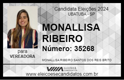 Candidato MONALLISA RIBEIRO 2024 - UBATUBA - Eleições