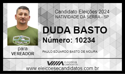 Candidato DUDA BASTO 2024 - NATIVIDADE DA SERRA - Eleições