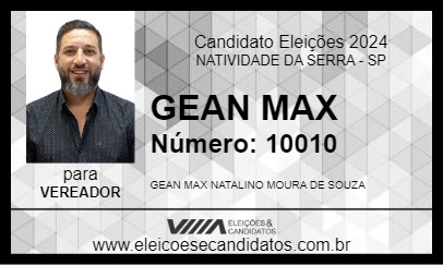 Candidato GEAN MAX 2024 - NATIVIDADE DA SERRA - Eleições