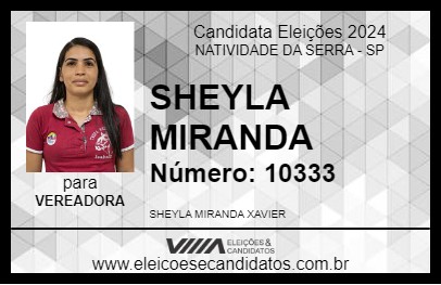 Candidato SHEYLA MIRANDA 2024 - NATIVIDADE DA SERRA - Eleições