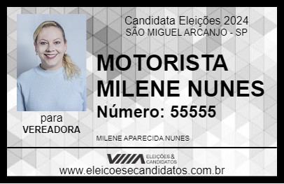 Candidato MOTORISTA MILENE NUNES 2024 - SÃO MIGUEL ARCANJO - Eleições