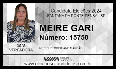 Candidato MEIRE GARI 2024 - SANTANA DA PONTE PENSA - Eleições