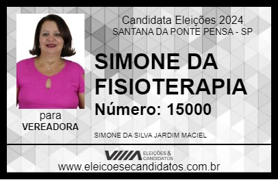 Candidato SIMONE DA FISIOTERAPIA 2024 - SANTANA DA PONTE PENSA - Eleições